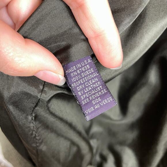 Ralph Lauren Purple Label Button Front 100% Suede Leather Vest Olive Green Sz 12 - Picture 10 of 11